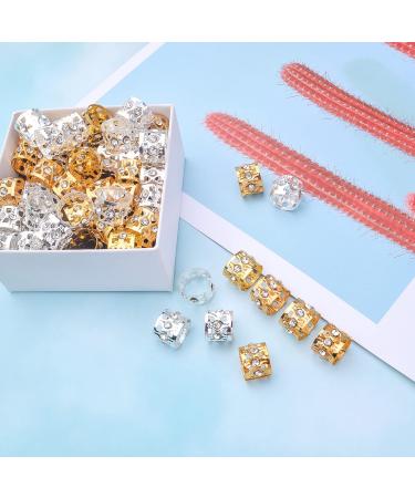 50pcs Rhinestone Dreadlocks Beads Hair Ring Decoration Braiding Hair Braid Cuff Clip Hollow Heart Tube Beads Accessory Golden Silver - Buy Online on GoSupps.com