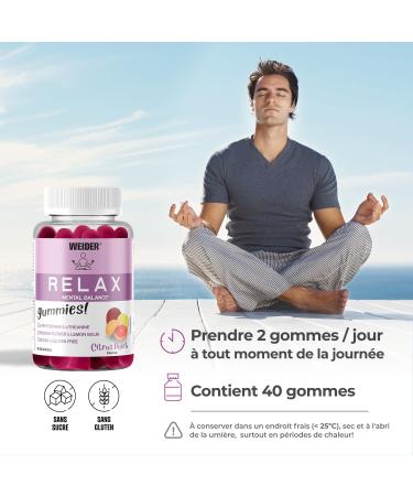 Weider Relax Gummies (40 Gummies) Citrus Punch Flavor Gums containing L-Theanine L-Tryptophan Passionflower and Lemon Balm Extracts Vitamin B6. Helps Relaxation. Sugar Free Gluten Free. - Buy Online on GoSupps.com