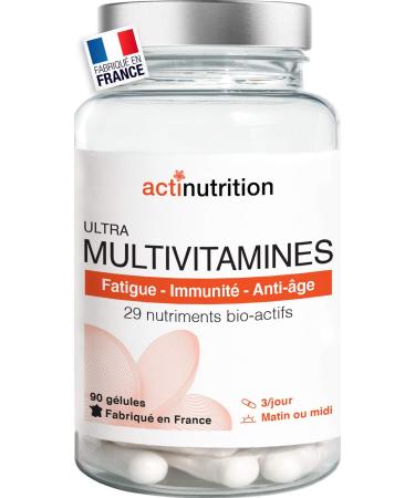 ULTRA Multivitamins | 29 Bio-active Nutrients Including Vitamins C & D + Lactic Ferments | 90 Capsules | For Vitality, Immunity and Stress | Made in France by Actinutrition
