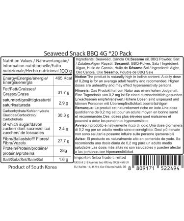 CHOI's 1(Daechun) Korean BBQ Seaweed Snacks - (20 Pack) - Keto Gluten Free Full of Fiber Vitamin Mineral High protein snack Healthy snack Omega 3's - Product of Korea - Buy Online on GoSupps.com