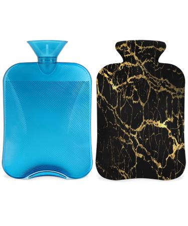Golden marble-texture heat bottle with a fluffy cover 2 l capacity hot water bottle with marble pressure water bag for cozy nights relieves pain back neck and shoulders