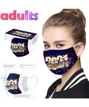 ZQP 30PCS 2021 Happy New Year Disposable_Face_Masks Breathable 3 Layer Non-Woven Facial Bandana with Adjustable Earloops Nose Wire Christmas Theme for Adults Women Men - Buy Online on GoSupps.com