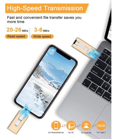 Sunany 256GB USB Flash Drive - High Speed External Thumb Drive for Phone & Pad - Photo Stick for More Photos & Videos - Gold - Buy Online on GoSupps.com