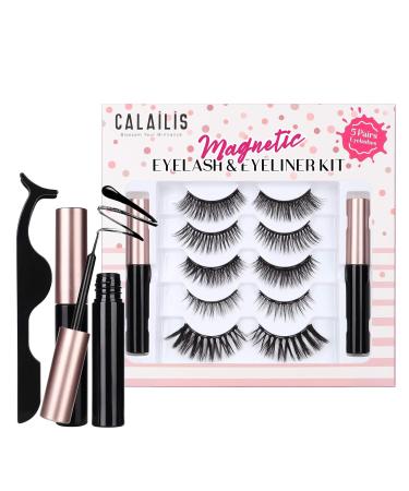 Ethnic Choice Magnetic False Eyelash and Magnetic Eyeliner Kit Eye Makeup Waterproof Liquid Eye Liner 3D Faux Mink Eye Lashes Natural Reusable Lashes 5 Pairs Free Applicator(CY501)