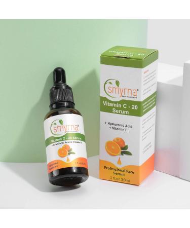 Smyrna Vitamin C Serum 20% - Anti-Aging Face Serum with Vegan Hyaluronic Acid & Organic Jojoba Oil | Pure Beauty Skincare - Buy Online on GoSupps.com