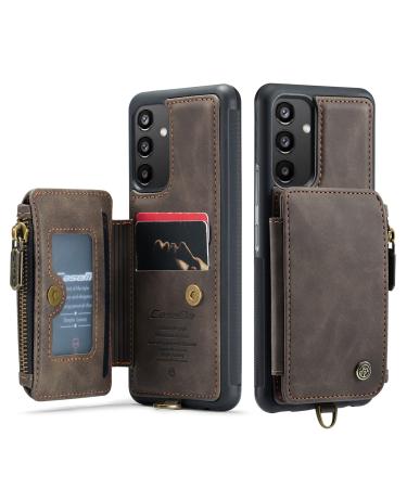 Soonic leather cover for Samsung Galaxy A34 5G magnetic item of pocket pockets for cards and cash zipper folding cover with straps stands with coin compartment protective cover (A34 brown) A34 brown