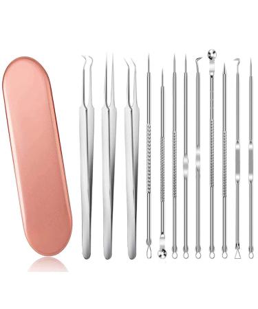 Blackhead Remover Kit Curved Tweezer Blackhead Removal Tools Spot Remover Tools Professional Pimple Comedone Extractor Zit Popper for Nose Face (pink)