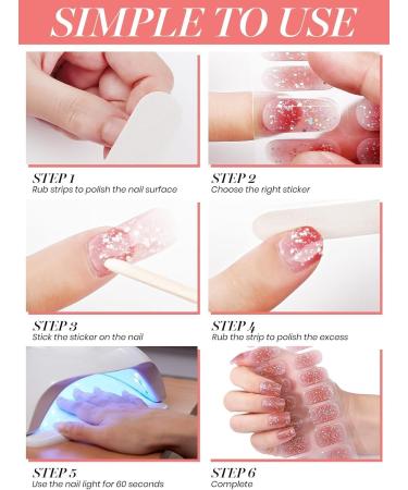 EBANKU 20pcs Nail Wraps Self Adhesive Gel Nail Stickers Nail Gel Polish Strips Full Wraps Nail Polish Stickers Cured Gel Nail Strips with Nail File and Stick (Pixie Dust) - Buy Online on GoSupps.com
