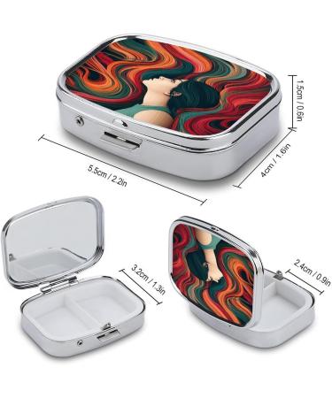 Colorful Hair Print Pill Box for Women | 2 Compartment Portable Medicine Organizer | Decorative Metal Pill Case for Pocket & Purse - Buy Online on GoSupps.com