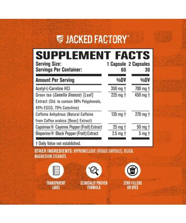 Jacked Factory Burn-XT Clinically Studied Fat Burner & Weight Loss Supplement - Appetite Suppressant & Energy Booster - with Acetyl L-Carnitine Green Tea Extract and More - 180 Natural Diet Pills - Buy Online on GoSupps.com