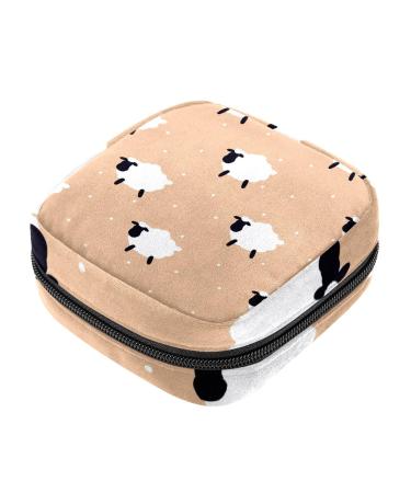 Guantierendiy Sheep Print Pattern Sanitary Napkin Storage Bag Large Capacity Menstrual Cup Pouch Girls Travel Portable Small Makeup Sanitary Pads Organizer Color 4