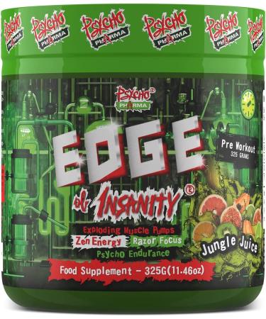 New #1 Strongest PWO Psycho Pharma Edge of Insanity - Most Intense Pre Workout Powder for Focus Power & Energy. Premium researched Formula and Ingredients - 325g Jungle Juice