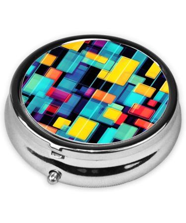 Square Geometry Diagram Round Pill Box | 3 Compartment Organizer | Portable Travel Pill Box for Easy Medication Management - Buy Online on GoSupps.com
