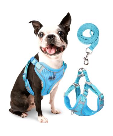 Rennaio dog harness No Pull adjustable puppy dishes with 2 linen clips ultra breathable padded chest harness and leash set for small and medium-sized dogs (sky blue m) sky blue m