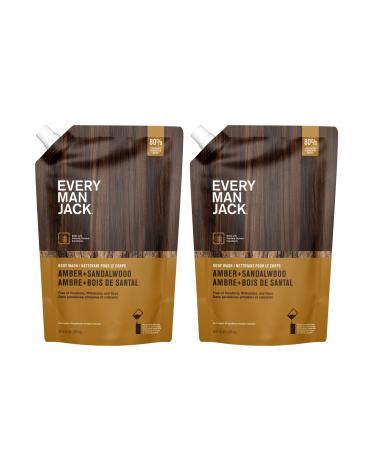 Every Man Jack Amber + Sandalwood Mens Body Wash Refill Starter Pouch - Cleanse, Nourish, and Hydrate Skin - Naturally Derived Ingredients - Paraben Free, Phthalate Free, Dye Free - (2-36oz pouches) Amber + Sandalwood 36 Fl