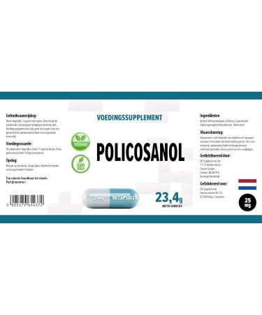 Hepatica Policosanol 25mg 90 Vegan Capsules Tested by a Third Party Laboratory Gluten & GMO Free - Buy Online on GoSupps.com