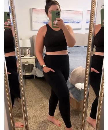 HeyNuts Essential High Waisted 7/8 Leggings with Side Pockets - 25 Compression Workout Yoga Pants for Women, Size Large, Black - Buy Online on GoSupps.com