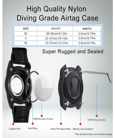 Deerlet Adjustable Airtag Dog Collar - Waterproof Reflective Nylon with Integrated GPS Bracket for Dogs & Cats - Black (Size S: 25-38cm) - Buy Online on GoSupps.com