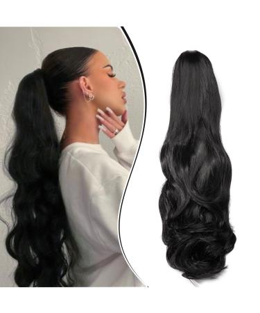 Dcbaboo Ponytail Extension Curly 18inch Claw Clip in Ponytail Hair Extensions Long Wavy Synthetic Pony tails Natural Wave One Piece Hairpiece Fake Ponytail for Women Black 18 inch 140g Black