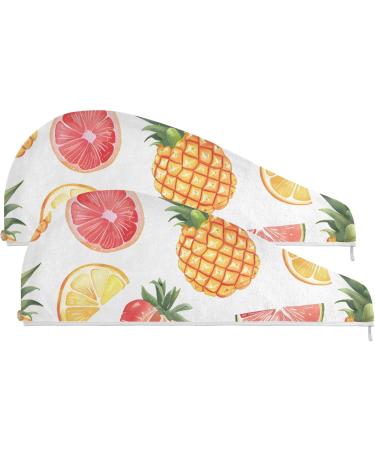 2 Pack Colorful Hair Towels - Super Absorbent Pineapple Grapefruit Strawberry Quick Dry Turbans for Women & Girls - Buy Online on GoSupps.com