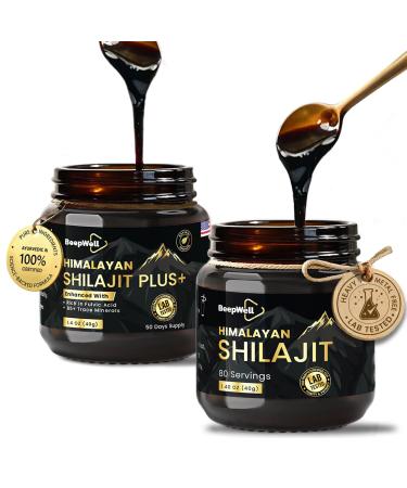 Natural Shilajit Resin (80 Servings) + Ashwagandha & Black Pepper Extract (50 Servings) | 2-in-1 Organic Combo | 85% Fulvic Acid Gold Grade Natural Ayurvedic Blend 40g Each