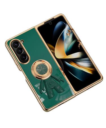 Tivenfezk nadoli for samsung galaxy z fold 5 astronaut hidden stand shell caricature ultra thin coating galvanized 360 ring stand soft silicone scratch -resistant cell phone cover protective cover samsung galaxy z fold 5 green