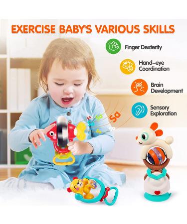 Baby Toys Set: 3 High Chair Suction Rattle & Sensory Development Tray - Ages 6-12 Months to 2 Years - Buy Online on GoSupps.com