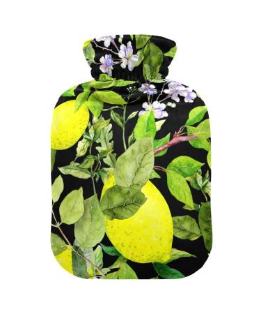 Hot water bottles with cover lemon fruits citrus branches hot water bag for pain relief warming hands hot pack 2 liters