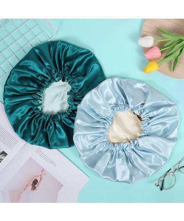 Adjustable Silk Bonnet Set | Double Sided Satin Sleep Caps | Light Blue & Hole Blue | 2 Pieces | All Hair Lengths - Buy Online on GoSupps.com