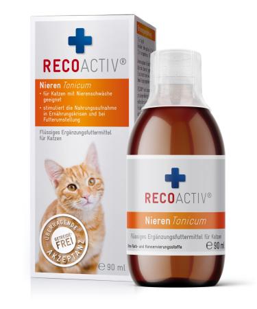 Recoactive kidney tonic for cats in the event of signs of kidney function disorder in convalescence and for prophylaxis.High quality protein appetite stimulating supplementary feed 1 x 90 ml