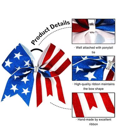 WeePaww Patriotic Cheer Hair Bows Set - 4th of July Glitter America Flag Design - 6Pcs - Buy Online on GoSupps.com