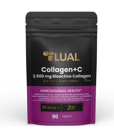 LUAL Collagen Plus Vitamin c | Collagen + Vitamin C 60 mg Collagen + C Tablets 2 500mg 90 Tablets