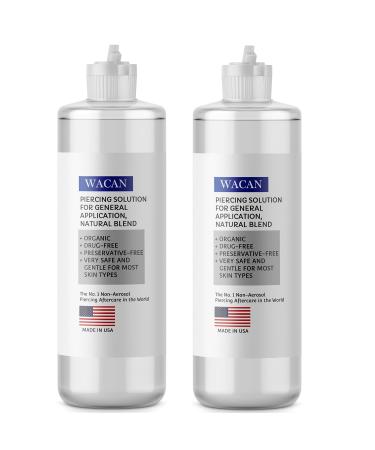 WACAN FAST-HEALING BROAD APPLICATION SALINE SOLUTION FOR PIERCINGS ORGANIC DRUG-FREE Natural Sea Salts & Clove and Vitamins Piercing Aftercare Piercing Solution (2 Pack of 8 Ounces)