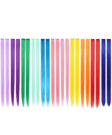 22 PCs Colored hair extension in 11 colors colorful hair extensions clip colors hair part rainbow hair extensions colorful smooth hair extensions clip in costumes hair part for girls 55cm