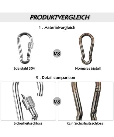 Buy DONQL 4 STK M6 Stainless Steel Carabiner Hooks - 135 kg Load Capacity for Camping Keys & Outdoor Use - Buy Online on GoSupps.com