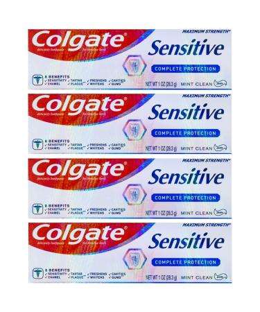 Colgate Sensitive Complete Protection Toothpaste Maximum Strength Clean Mint Travel Size 1 oz (28.3g) - Pack of 4