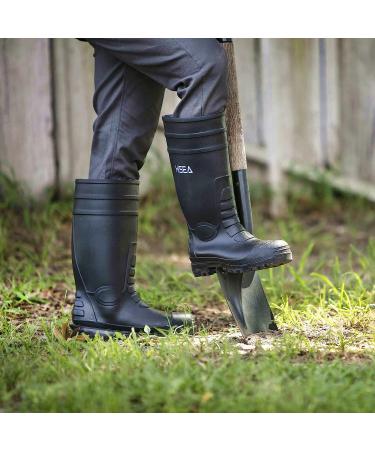 HISEA Men's Steel Toe PVC Rubber Rain Boots - Waterproof, Slip Resistant Knee Boots for Outdoor Work, Fishing, Agriculture & Industrial - Size 10, Black - Buy Online on GoSupps.com