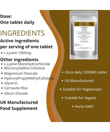 SYNVIT L-Lysine 1000mg (12 Month Supply) - 360 High Strength Tablets | Vegan Friendly | Essential Amino Acid - Buy Online on GoSupps.com