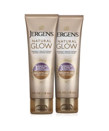 Jergens Natural Glow 3-Day Self Tanner Body Lotion, Sunless Tanning Moisturizer for Medium to Deep Skin Tone, for Streak-free Color, 4 Ounce (Pack of 2) Jergens Natural Glow 3 Days to Glow Moisturizer for Body, Medium to D…