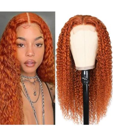 Brennas Ginger Orange Deep Wavy Lace Front Wig - 14 Inch Curly Brazilian Virgin Human Hair T-Part Transparent Glueless Wig - Buy Online on GoSupps.com