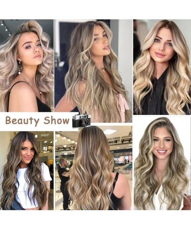 Invisible Wire Hair Extensions - Natural Wavy Synthetic Hairpieces 20 Inch Dirty Blonde with Dark Root - Secret Hair Extension for Women - Buy Online on GoSupps.com