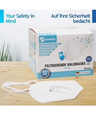 Virshields FFP2 Mundsprung Mask - 94% PFE 99.99% VFE 5-Layer Protection EN 149 Certified Bulk Options Made in EU - White Breathing Mask (40s Pack) - Buy Online on GoSupps.com