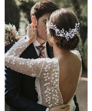 IYOU Crystal Wedding Hair Vine Flower Navy Blue Headband Rhinestone Bridal Hair Accessories for Women - Buy Online on GoSupps.com