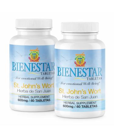 Hierba de San Juan en tabletas. Set de 2 frascos con 60 tabletas c/u. Producto herbolario Natural ayuda a Promover en la Persona un estado de alegr a y entusiasmo.