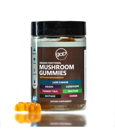 Mushroom Gummies Daily Supplement with Ashwagandha - Lions Mane Turkey Tail Reishi Cordyceps Chaga - Mega 10 Blend Nootropic Organic Mushrooms - Energy Focus Memory and Immune Support - 60ct