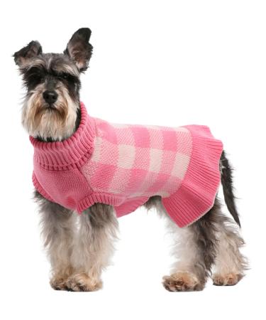 IECOii Dog Jumper Knitted Dog Jumpers for Puppy Small Medium Dogs Girl Warm Dog Jumper Dress Turtleneck Christmas Plaid Small Dog Sweater Fall Winter Dog Clothes for Chihuahua Dachshund French Bulldog Large Pink