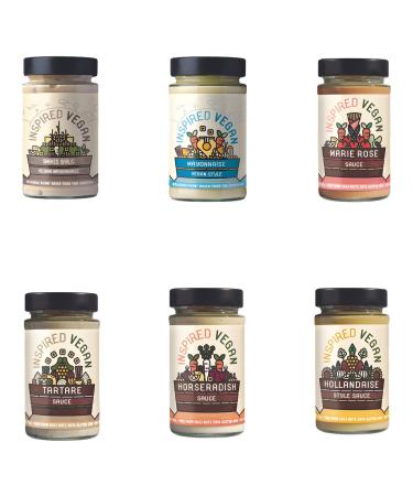 Inspired Vegan Sauce Mayonnaise Pick N Mix | Choose From 6 Flavours | Hollandaise Horseradish Tartare Marie Rose Mayonnaise-Vegan Style Smoked Garlic-Mayonnaise - Pack of 4 X 180g