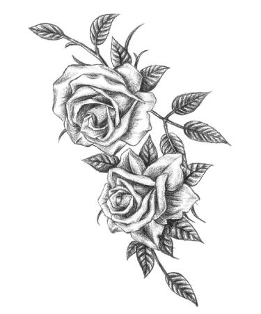 DaLin 4 Sheets Flower Temporary Tattoos for Women Men (Black Rose Style 1)