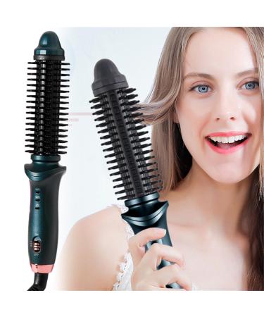 Mini Round Brush Thermal Brush 2 Temperature Adjustable Curling Iron Brush 30s Heating Up Heated Round Brush for Volumizing and Soft Curls Travel Curling Wands for Short Medium Long Hair Dark Green
