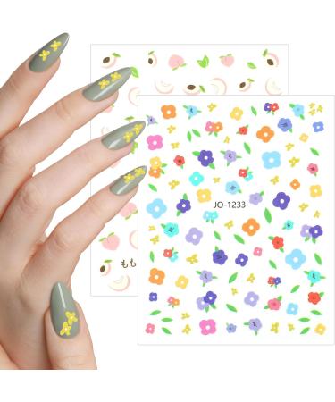 3D Nail Stickers Flower Nail Stickers Floral Self-Adhesive Small Cute White Flower Pink Peach Nail Design Stickers Colorful Manicure Decoration Nail Tips Decor Supplies for Women - Buy Online on GoSupps.com
